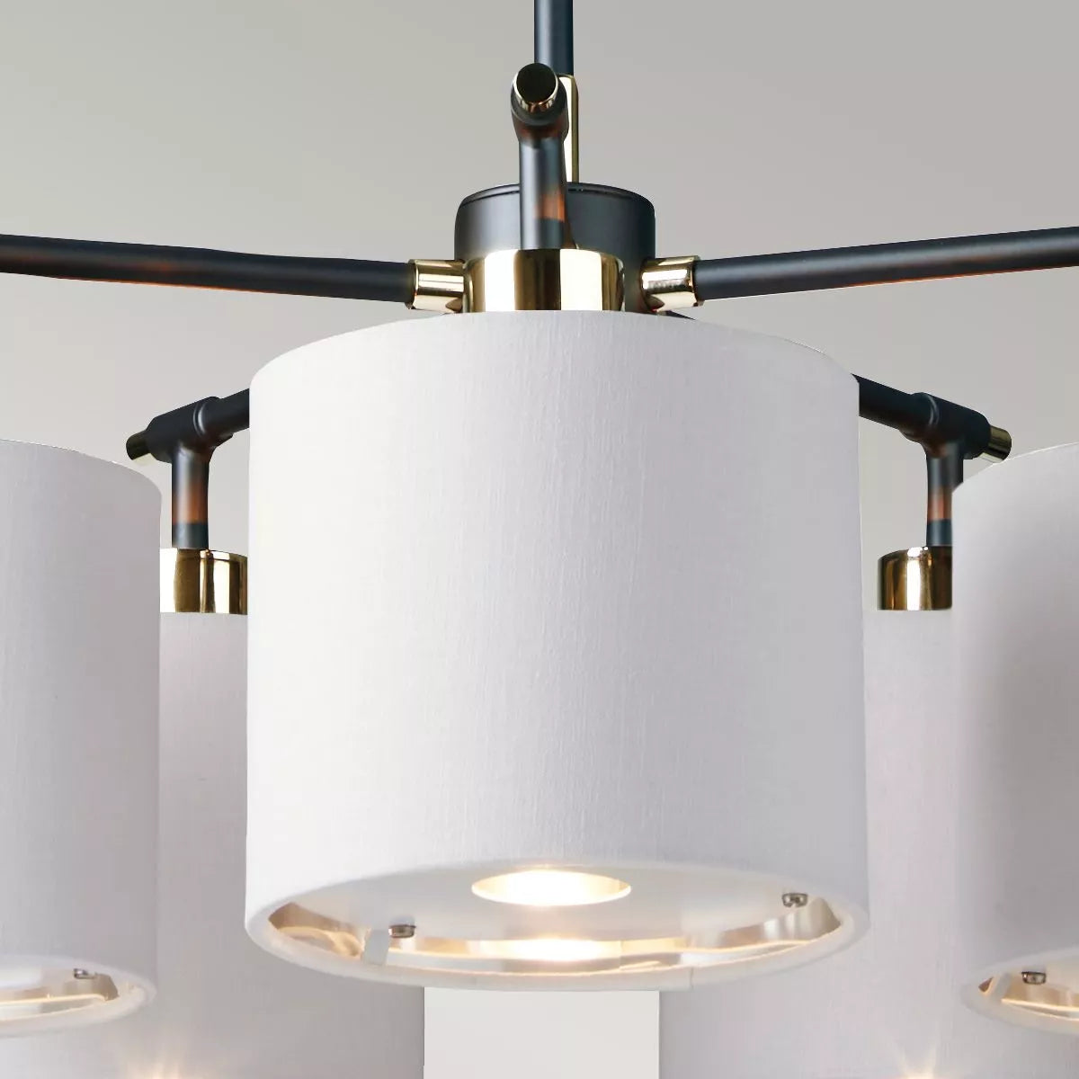 Elstead Balance 5 Light Chandelier, White Shades and Polished Nickel Accents KPN-BALANCE5