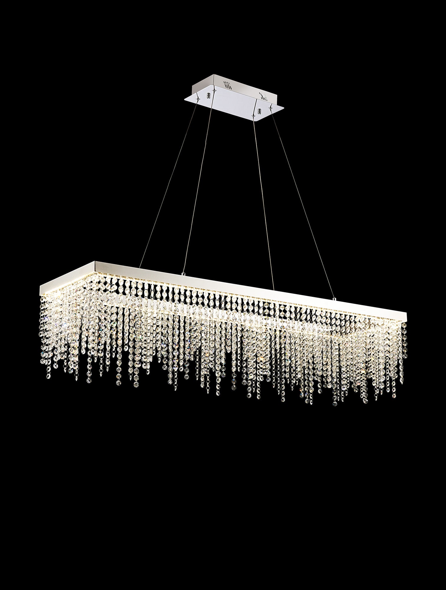 Bano Rectangular Dimmable Pendant 40W Driven, 4000K, 4600lm, Cleaned Chrome / Gem Chain, 3yrs Guarantee