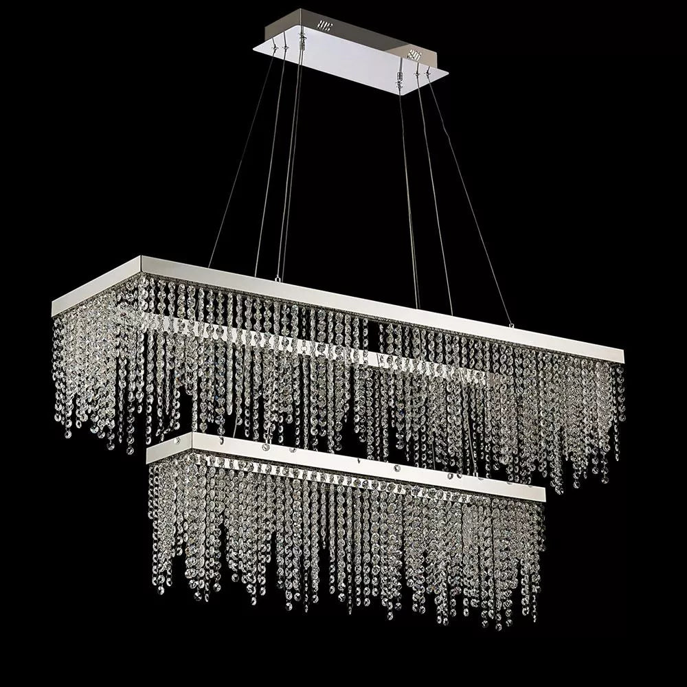 Rectangular 2 Tier Dimmable Pendant 65W LED 4000K Polished Chrome Crystal by Diyas Bano, item number IL32865