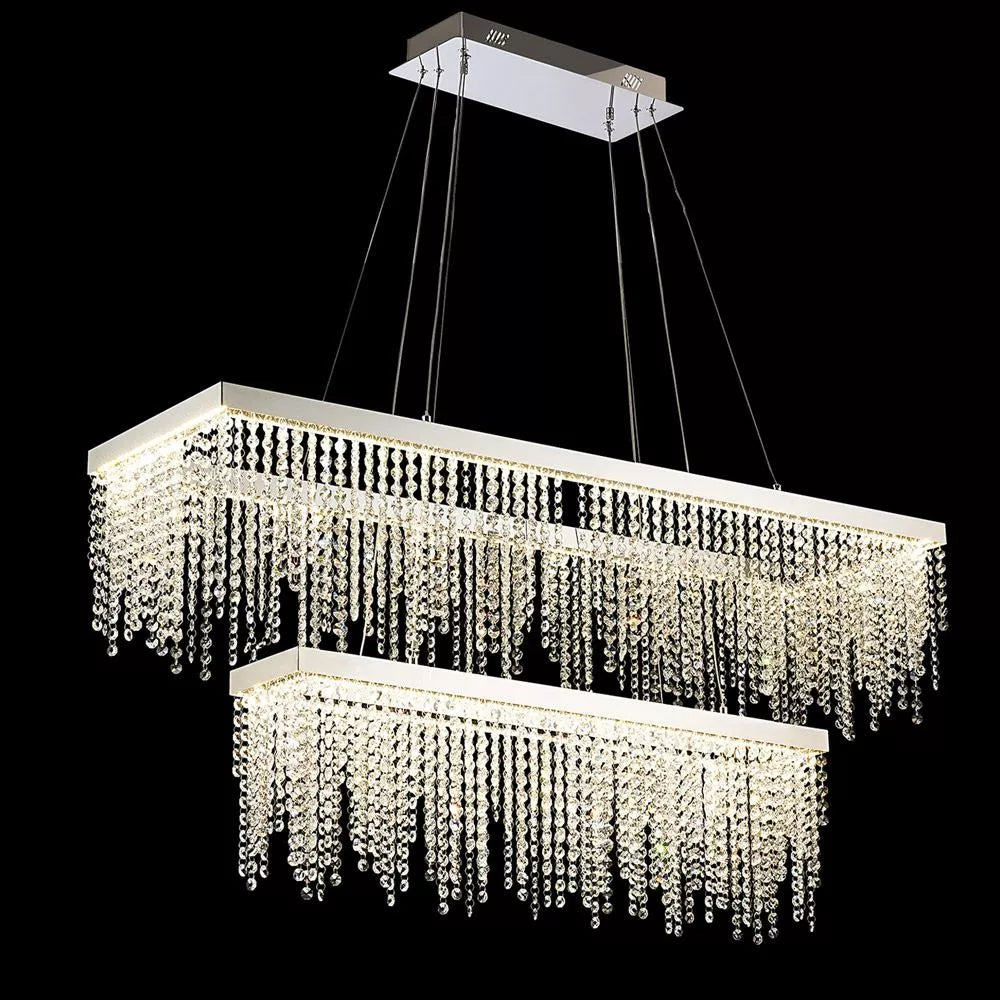 Rectangular 2 Tier Dimmable Pendant 65W LED 4000K Polished Chrome Crystal by Diyas Bano, item number IL32865