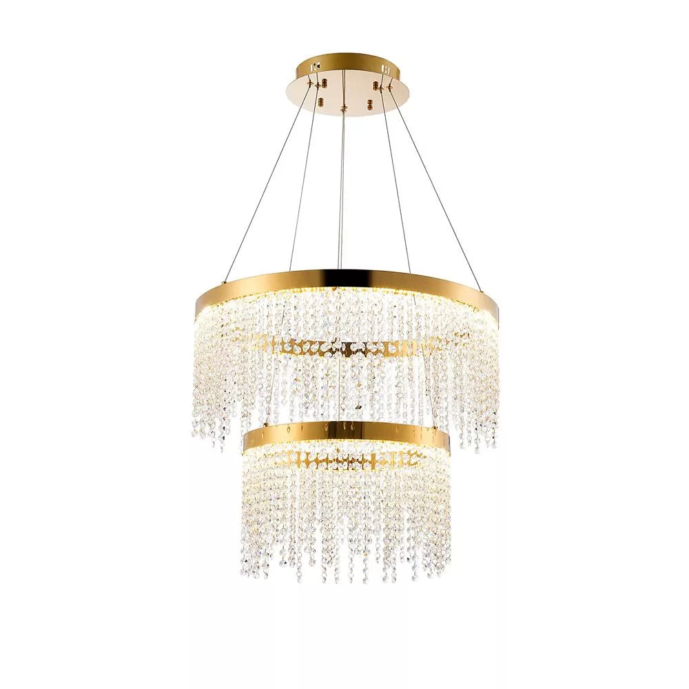 French gold crystal Diyas Bano Round 2 Tier Dimmable Crystal Pendant 47W LED 4000K IL32872