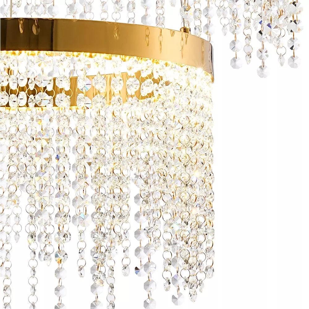 French gold crystal Diyas Bano Round 2 Tier Dimmable Crystal Pendant 47W LED 4000K IL32872