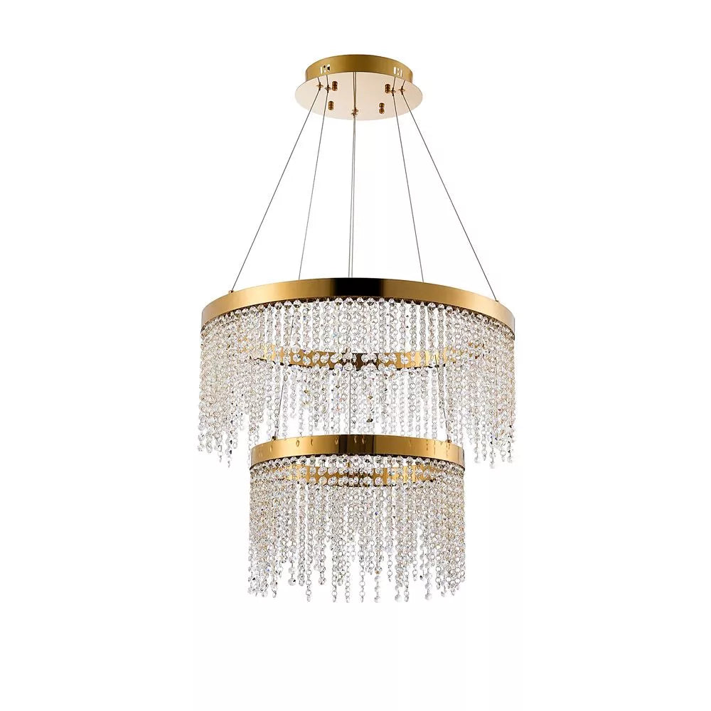 French gold crystal Diyas Bano Round 2 Tier Dimmable Crystal Pendant 47W LED 4000K IL32872