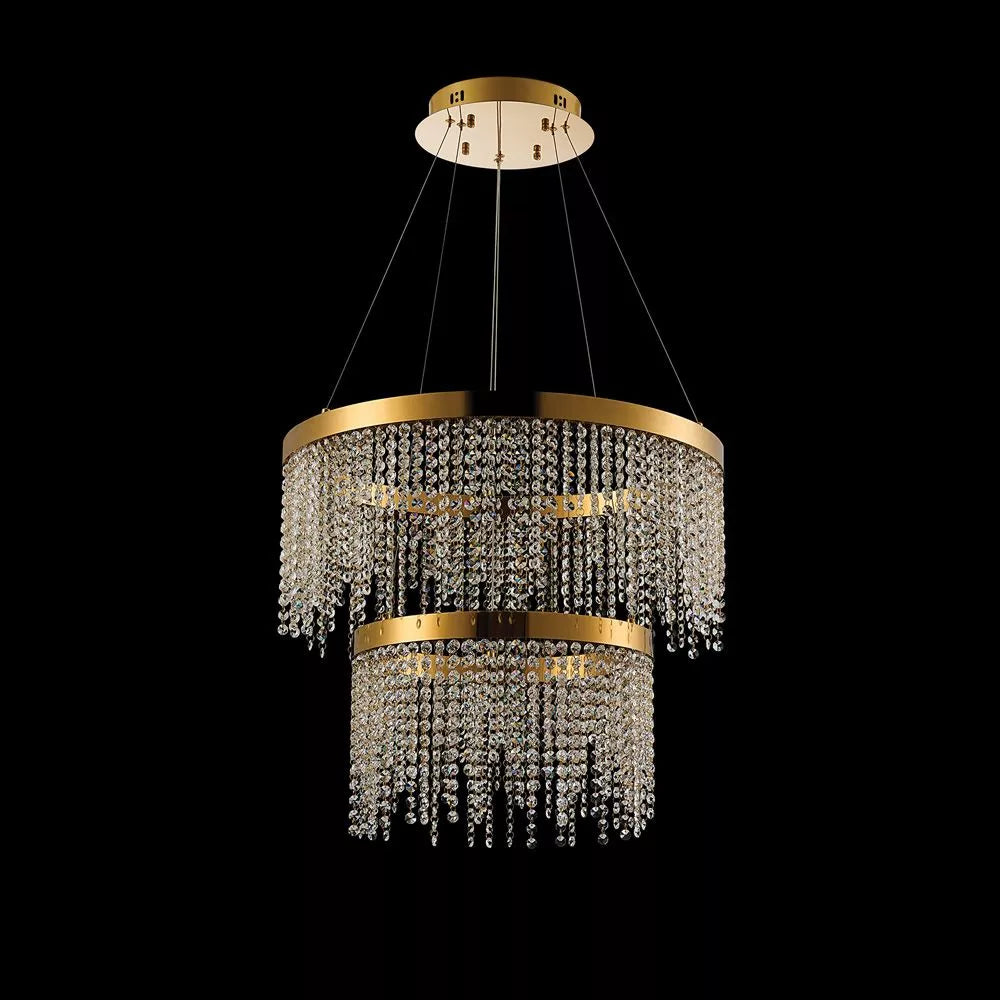 French gold crystal Diyas Bano Round 2 Tier Dimmable Crystal Pendant 47W LED 4000K IL32872