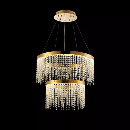 French gold crystal Diyas Bano Round 2 Tier Dimmable Crystal Pendant 47W LED 4000K IL32872