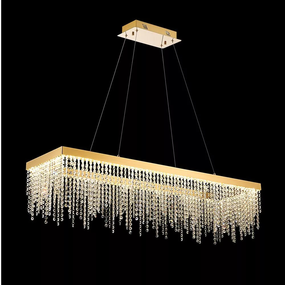Rectangular Dimmable Pendant Fitting with French Gold Crystal by Diyas Bano, 40W LED, IL32875