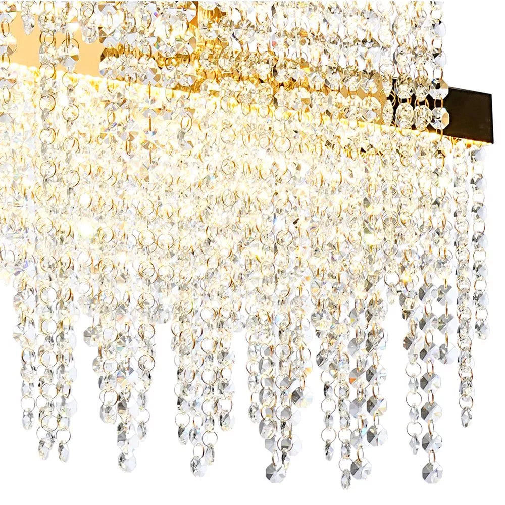 The Diyas Bano Linear 3 Light Dimmable Pendant Fitting IL32878 uses a 46W LED lamp with a 4000K French gold crystal finish.