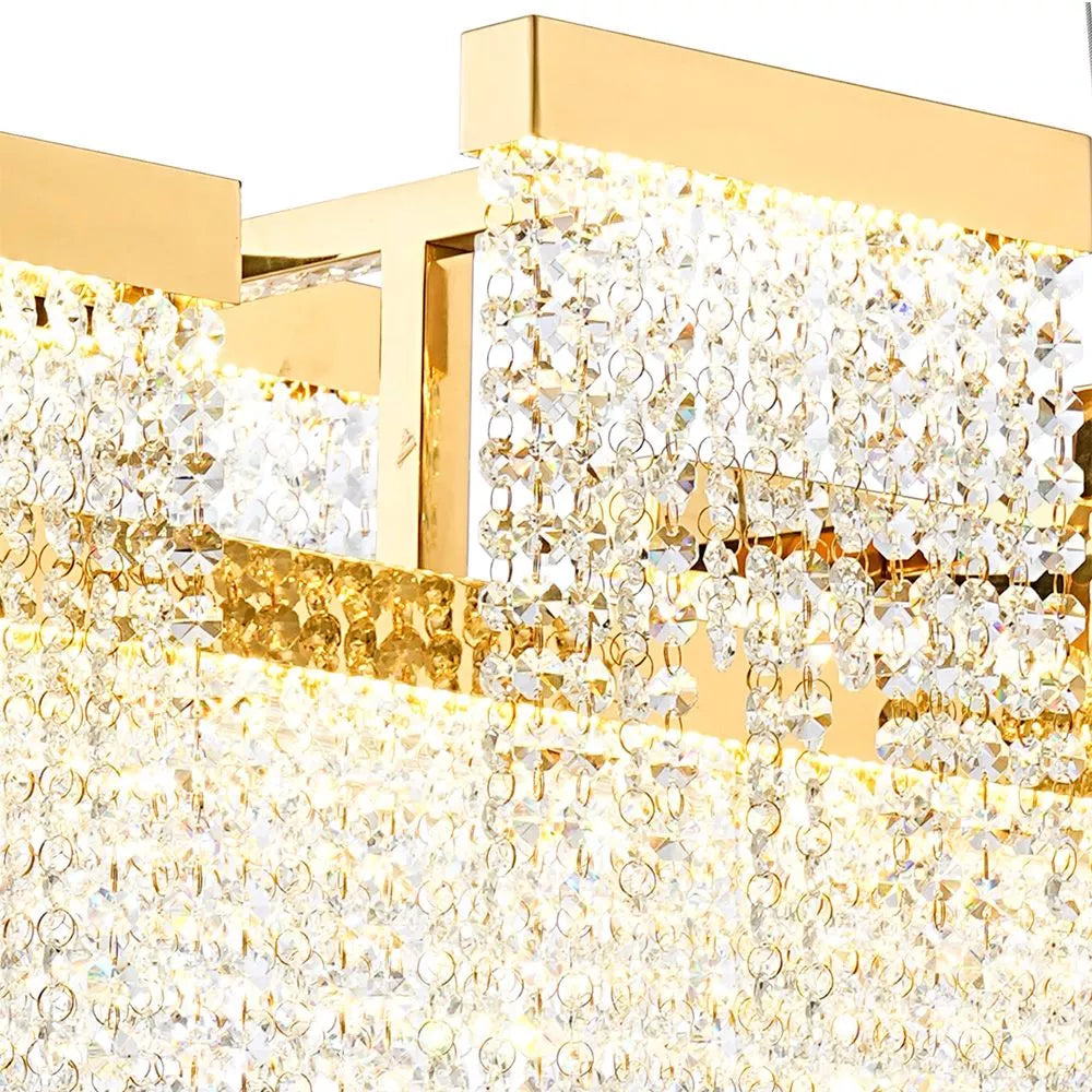 The Diyas Bano Linear 3 Light Dimmable Pendant Fitting IL32878 uses a 46W LED lamp with a 4000K French gold crystal finish.