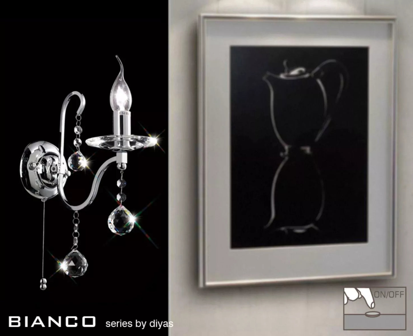 Diyas IL30111 Bianco Switched 1 Light Polished Chrome Crystal Wall Lamp