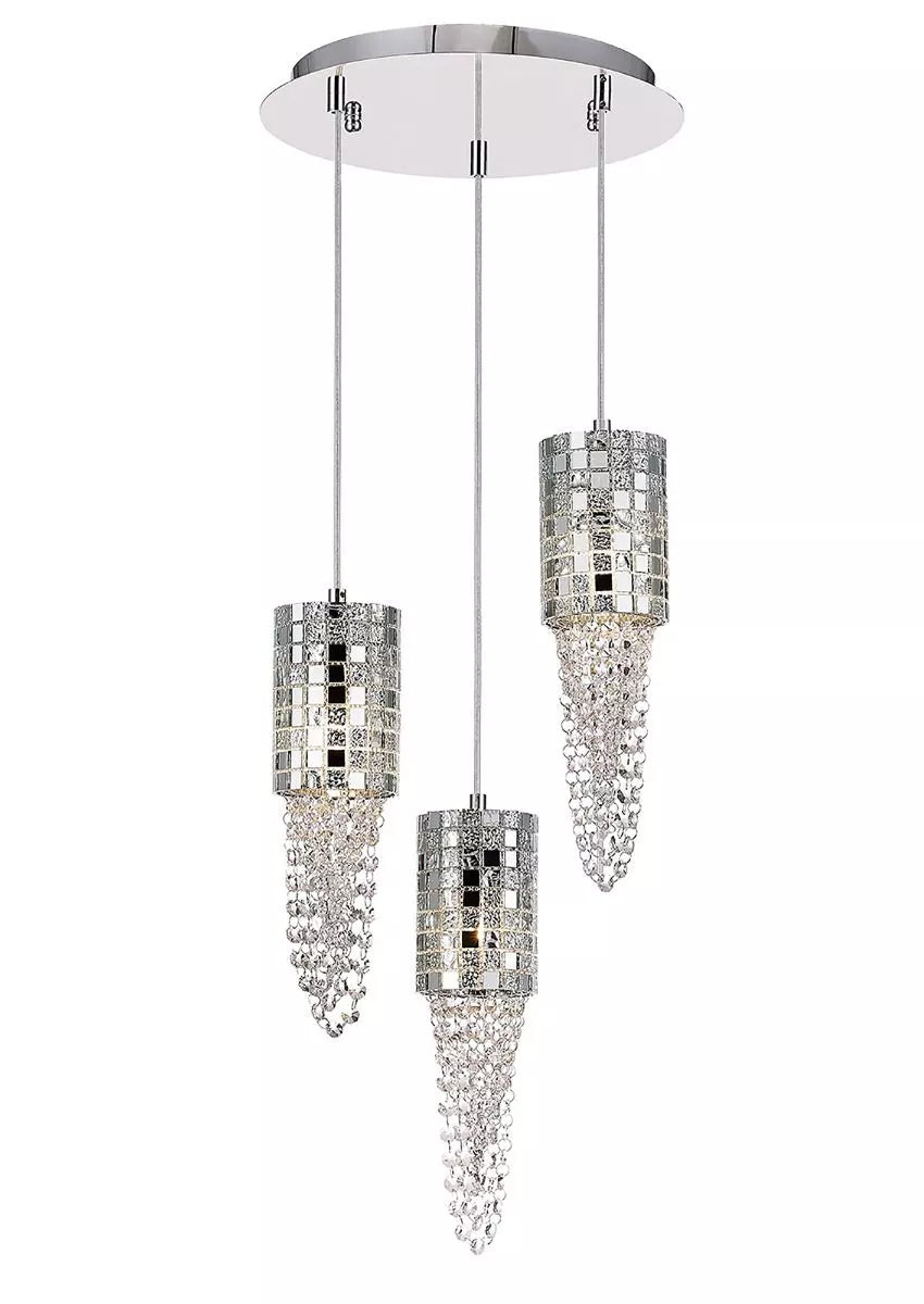 Camden Pendant 3 Light G9 Round Polished Chrome Mosaic Glass Crystal Diyas IL31624