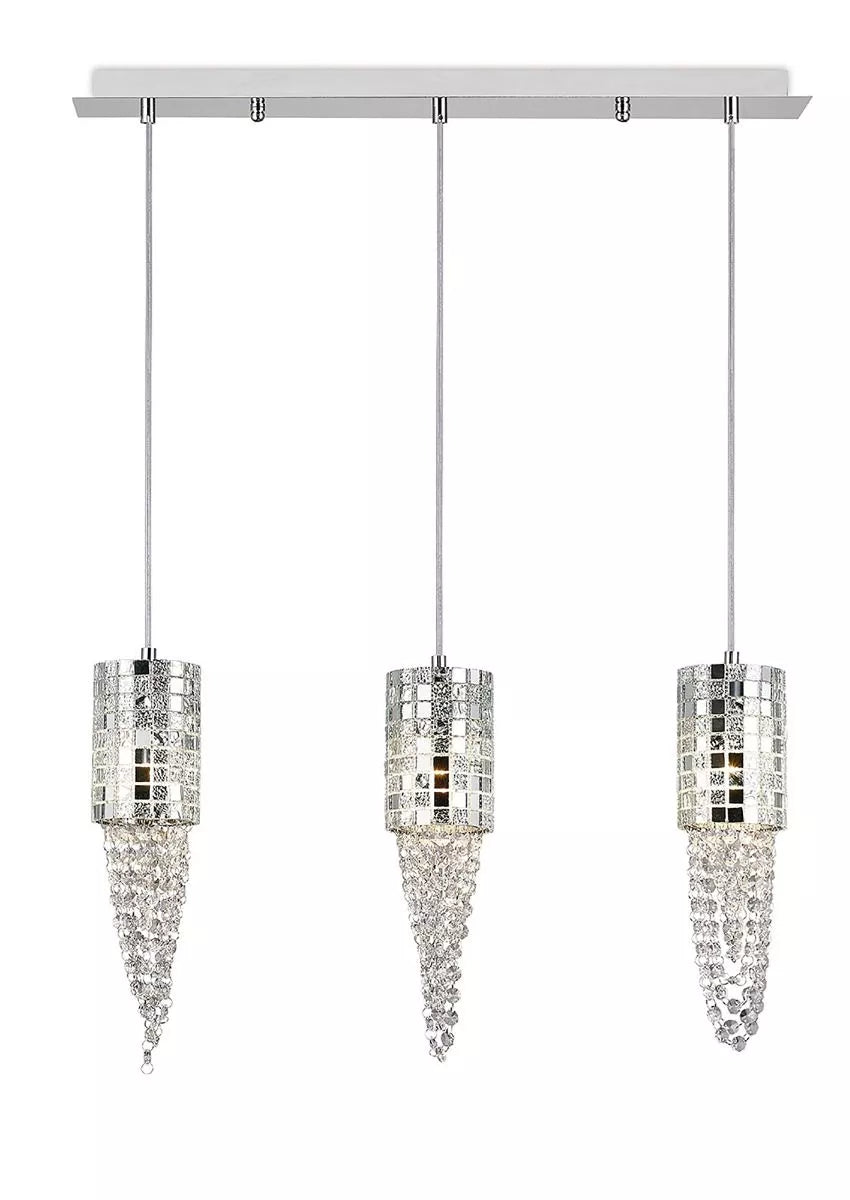 Camden Pendant 3 Light G9 Line Polished Chrome Mosaic Glass Crystal Diyas IL31625