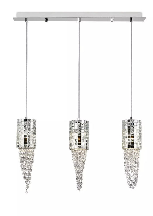 Camden Pendant 3 Light G9 Line Polished Chrome Mosaic Glass Crystal Diyas IL31625
