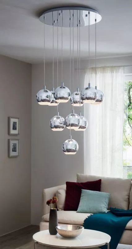 Chrome 10 light ceiling cluster pendant Eglo Conessa 95914 LED