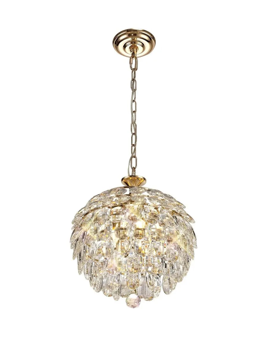 Crystal 3 Light Small Pendant Gold Frame Diyas Coniston IL32803