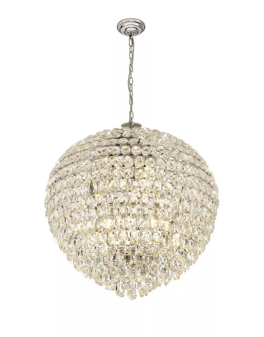Crystal 16-light ceiling pendant with a polished chrome frame from Diyas in Coniston IL32809