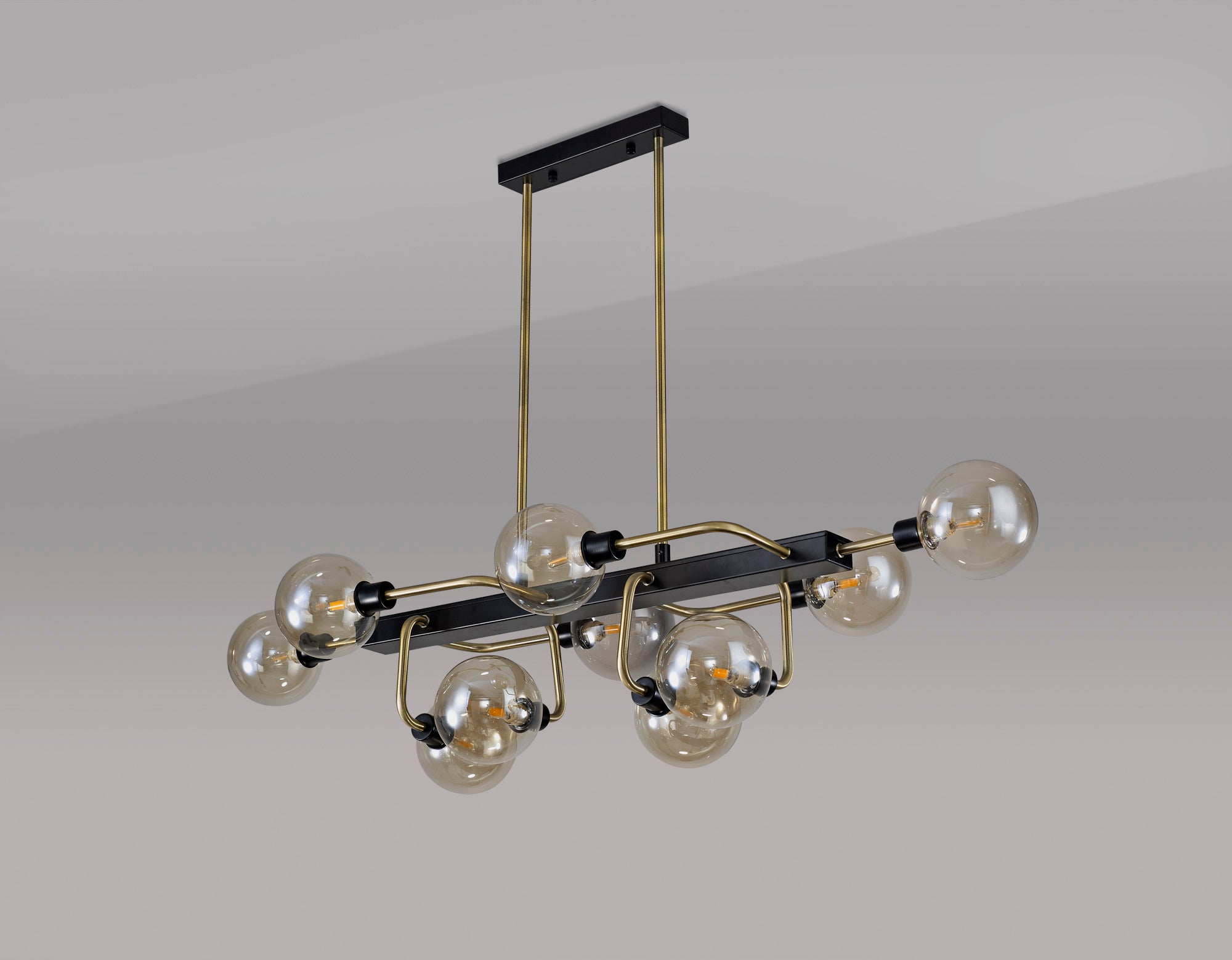 Lexis Lighting LX8296 Delon Fixed Pendant Ceiling, 10 Light G9, Matt Black/Antique Brass/Cognac Glass