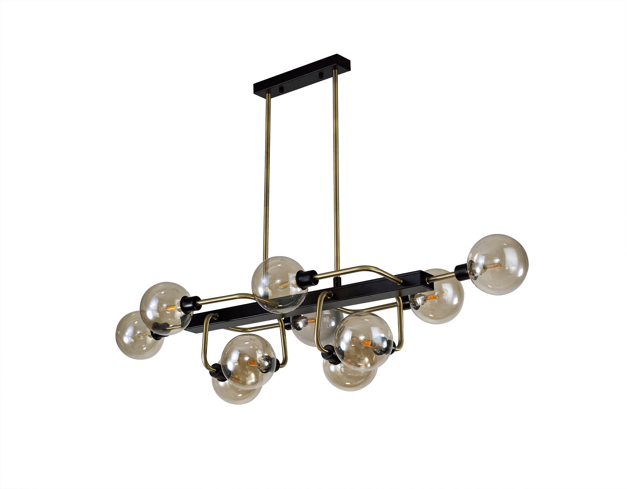 Lexis Lighting LX8296 Delon Fixed Pendant Ceiling, 10 Light G9, Matt Black/Antique Brass/Cognac Glass