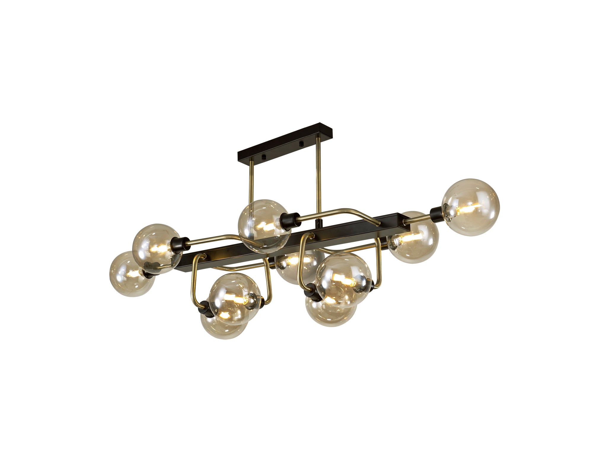 Lexis Lighting LX8296 Delon Fixed Pendant Ceiling, 10 Light G9, Matt Black/Antique Brass/Cognac Glass