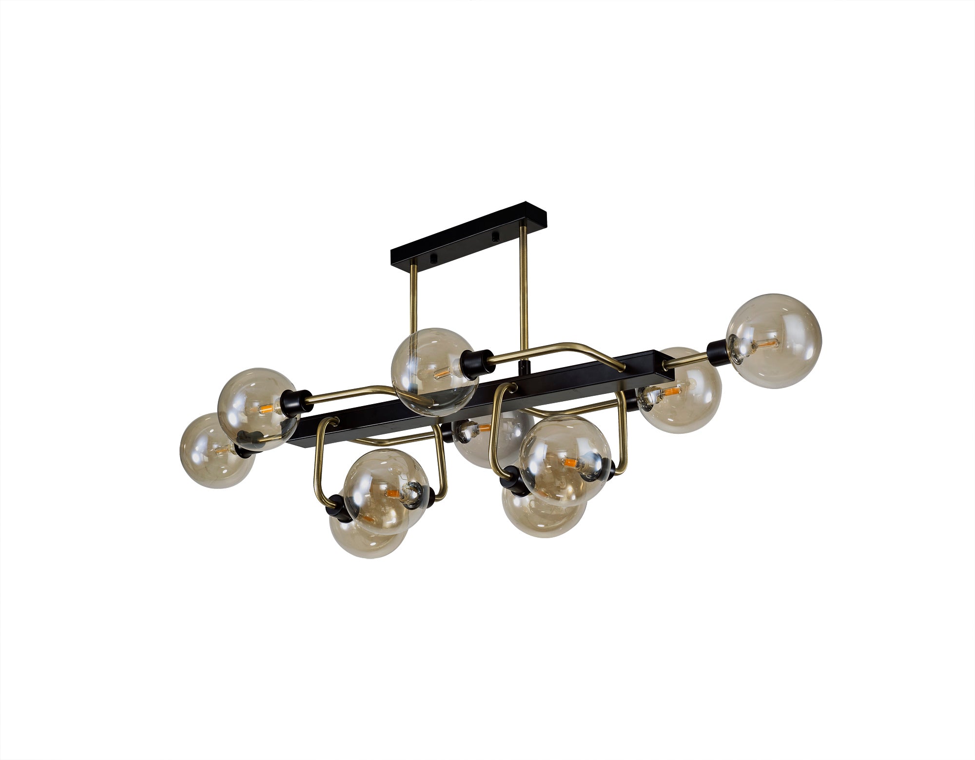 Lexis Lighting LX8296 Delon Fixed Pendant Ceiling, 10 Light G9, Matt Black/Antique Brass/Cognac Glass
