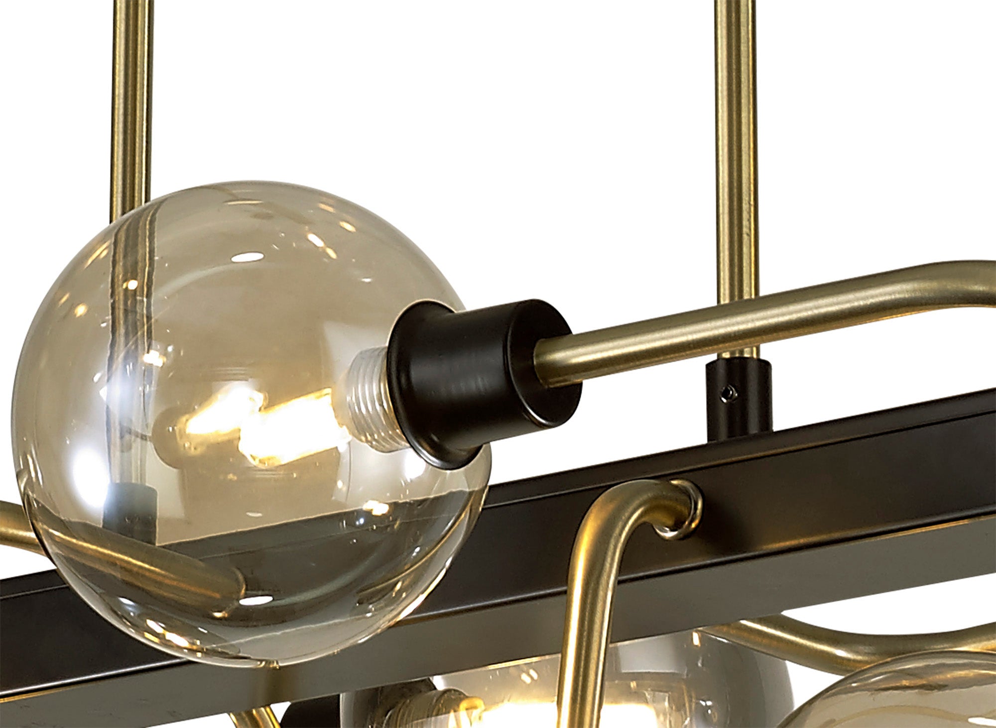 Lexis Lighting LX8296 Delon Fixed Pendant Ceiling, 10 Light G9, Matt Black/Antique Brass/Cognac Glass