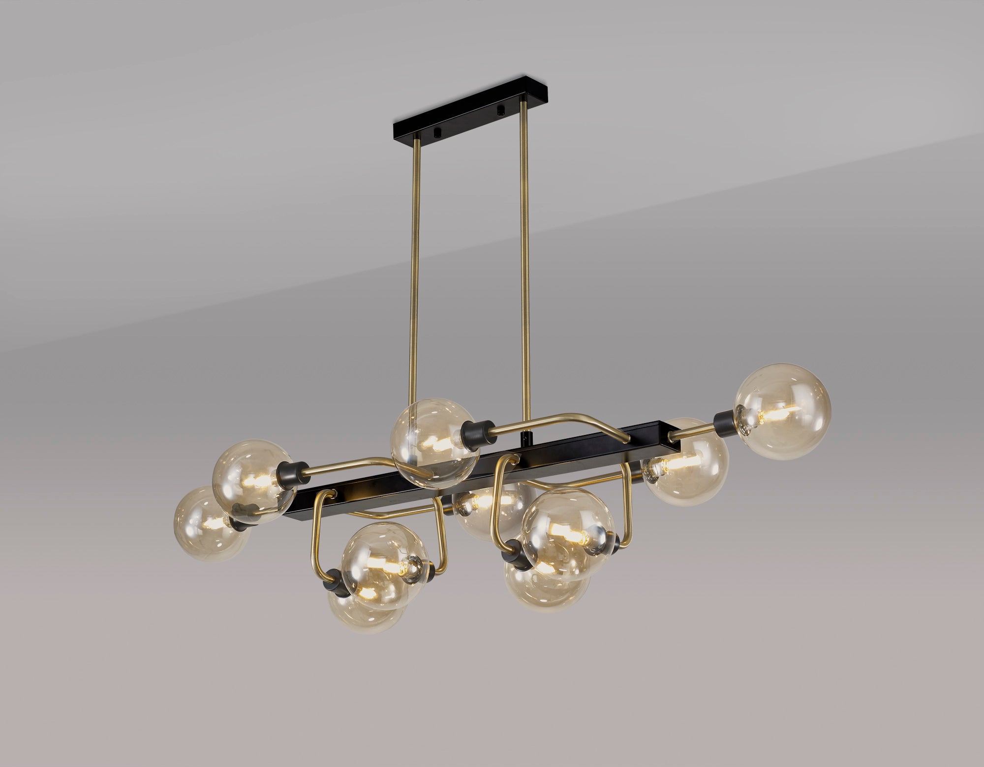 Lexis Lighting LX8296 Delon Fixed Pendant Ceiling, 10 Light G9, Matt Black/Antique Brass/Cognac Glass
