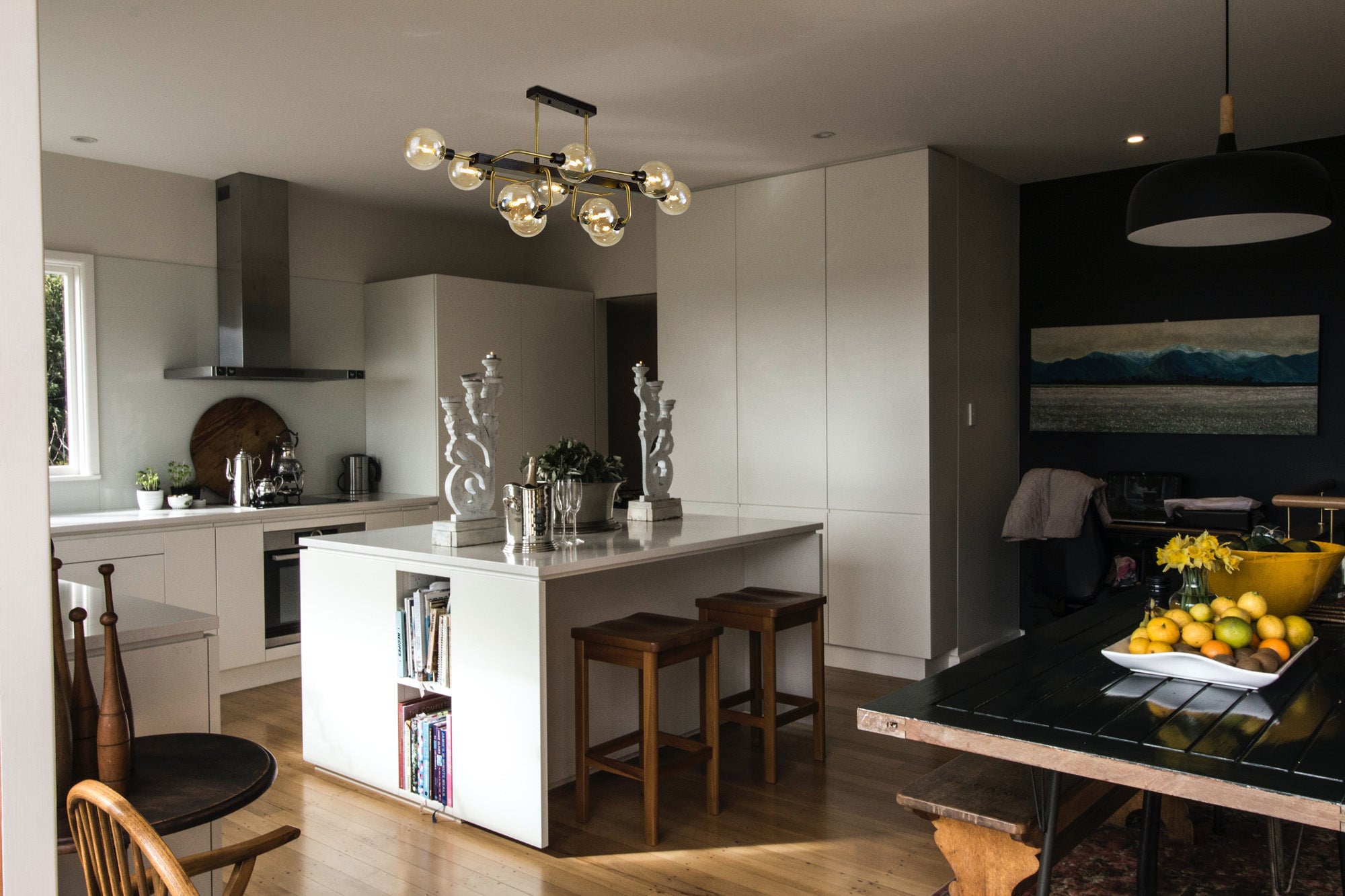 Lexis Lighting LX8296 Delon Fixed Pendant Ceiling, 10 Light G9, Matt Black/Antique Brass/Cognac Glass