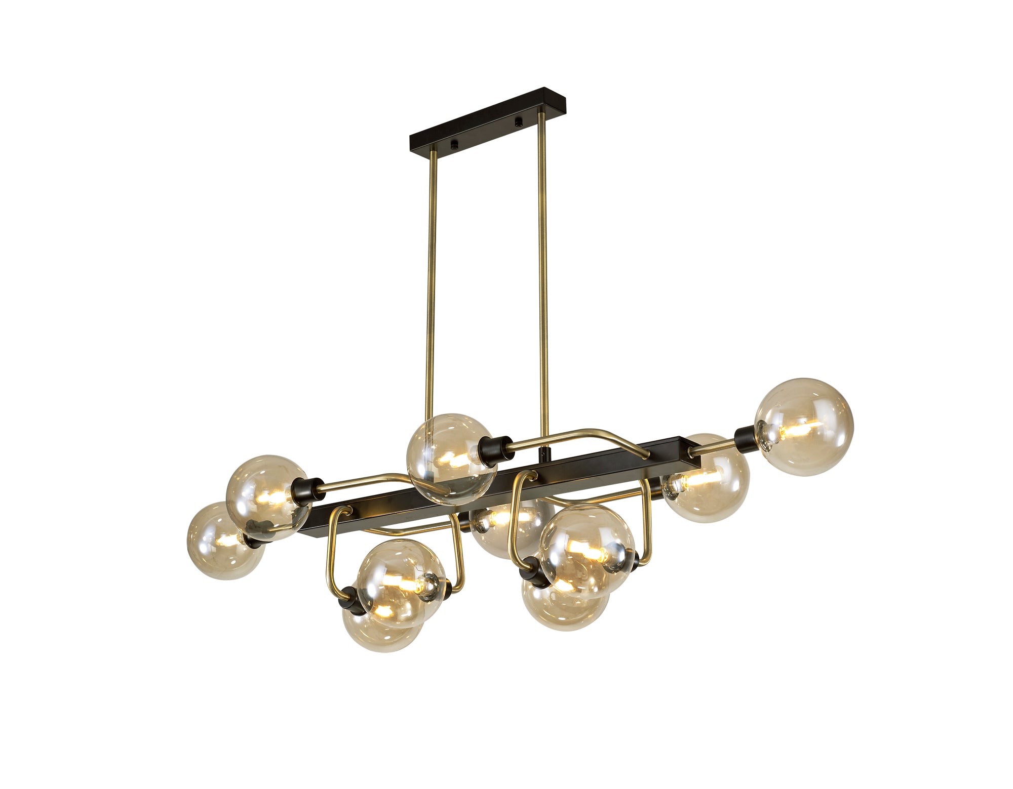 Lexis Lighting LX8296 Delon Fixed Pendant Ceiling, 10 Light G9, Matt Black/Antique Brass/Cognac Glass
