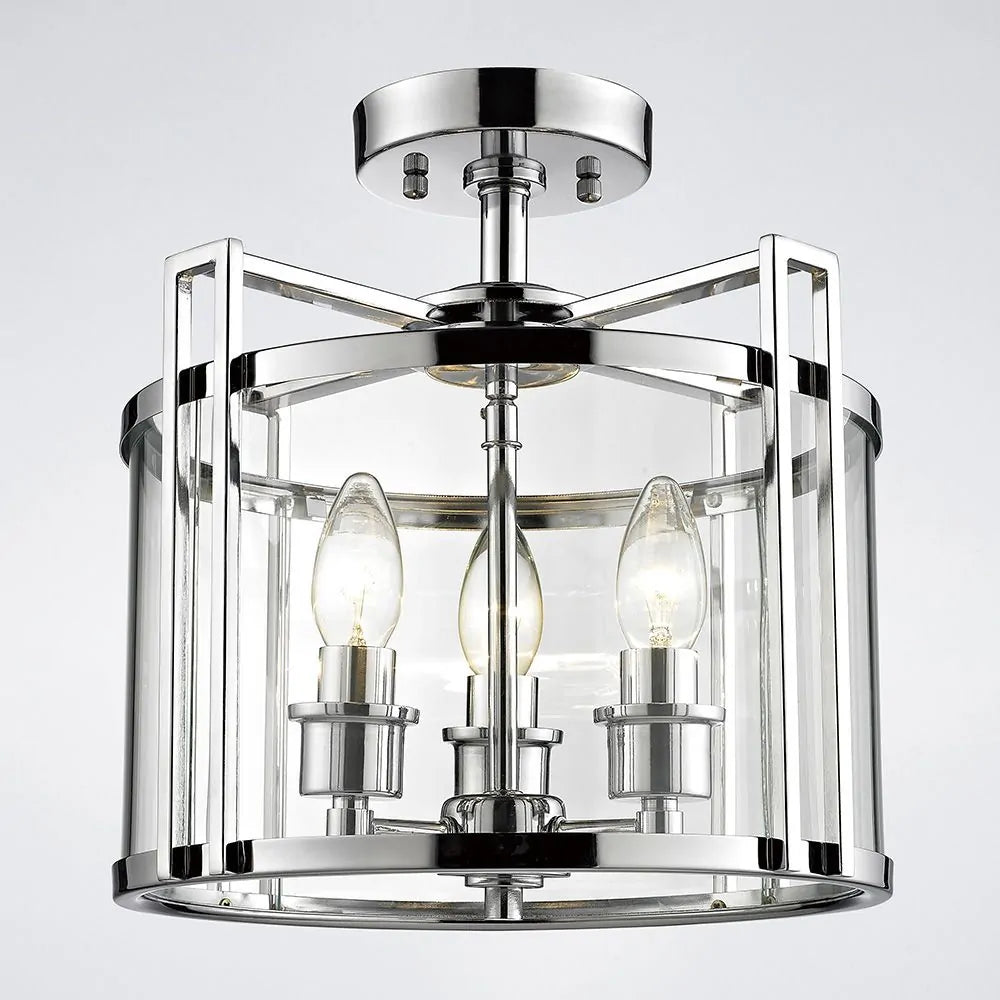 Eaton Semi Flush 3 Light Ceiling Lantern Polished Chrome Frame Diyas IL31080