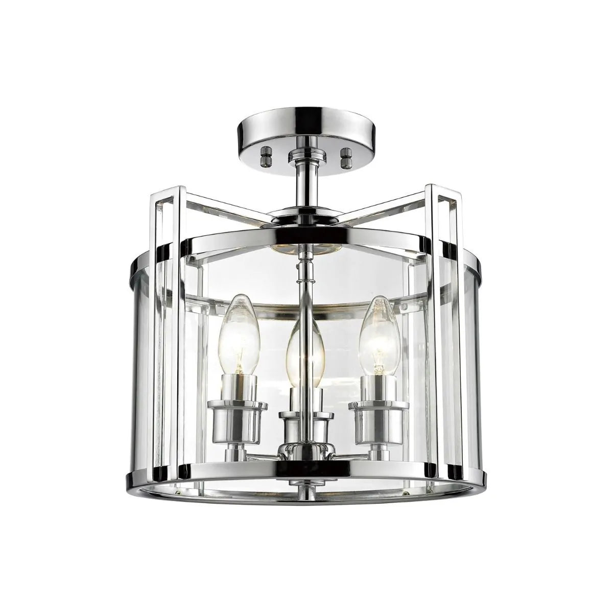 Eaton Semi Flush 3 Light Ceiling Lantern Polished Chrome Frame Diyas IL31080
