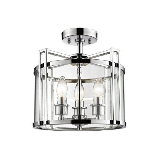 Eaton Semi Flush 3 Light Ceiling Lantern Polished Chrome Frame Diyas IL31080