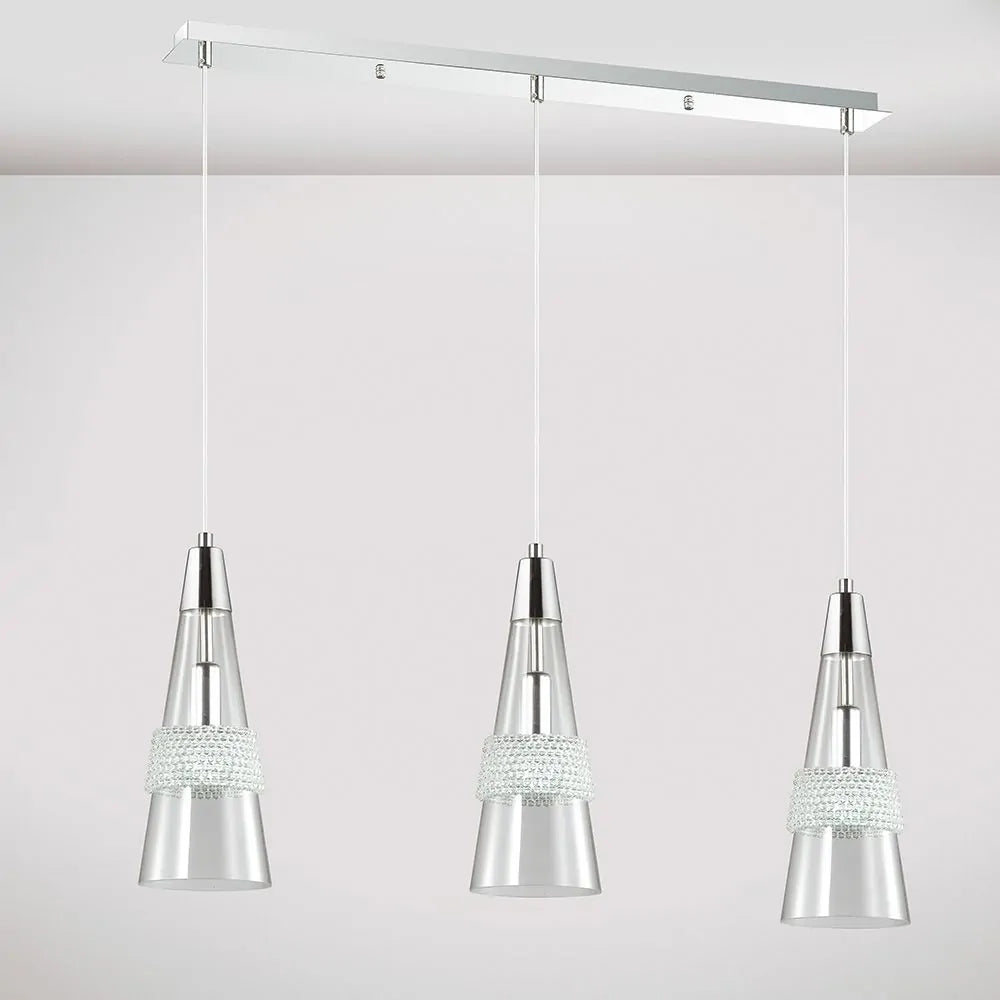 Diyas IL31606 Emilia 3 Light E14 Linear Polished Chrome Crystal Pendant