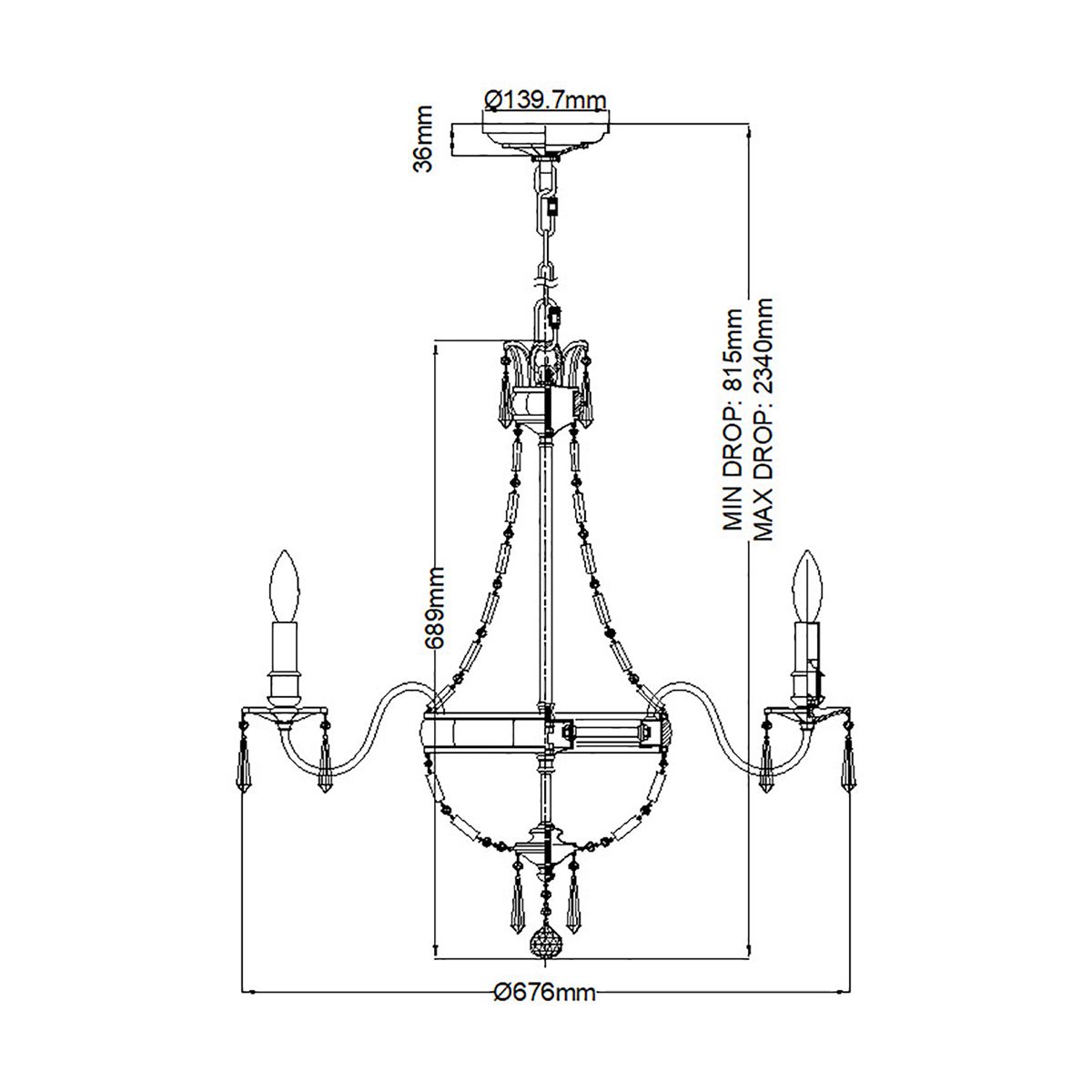 Feiss Bellini Antique Bronze Quartz Crystal 6 Light Chandelier FE-BELLINI6