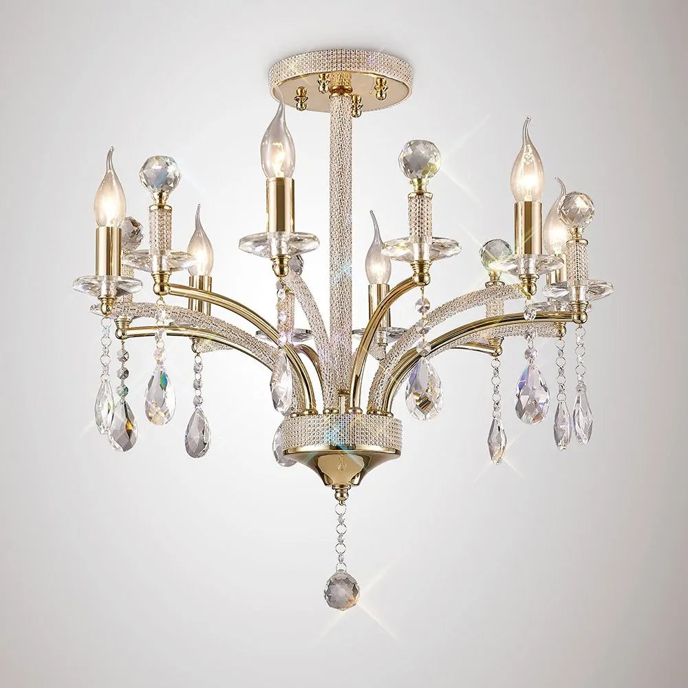 IL32366 Fiore Crystal 6 Light Semi Flush Ceiling Fitting in French Gold Frame by Diyas