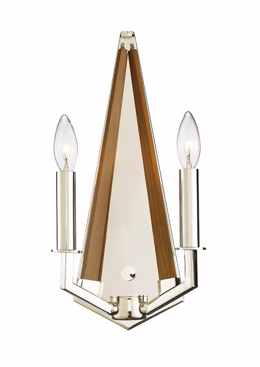 Hilton Wall Lamp 2 Light E14 Polished Nickel Taupe Wood Diyas IL31680