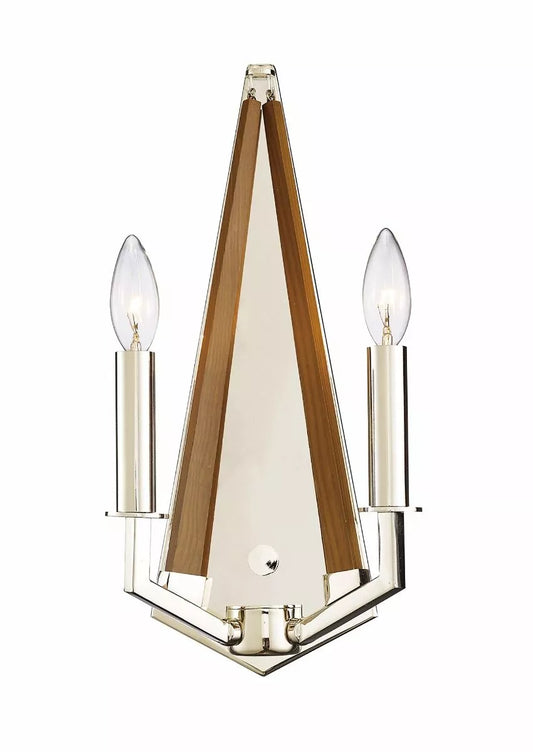 Hilton Wall Lamp 2 Light E14 Polished Nickel Taupe Wood Diyas IL31680