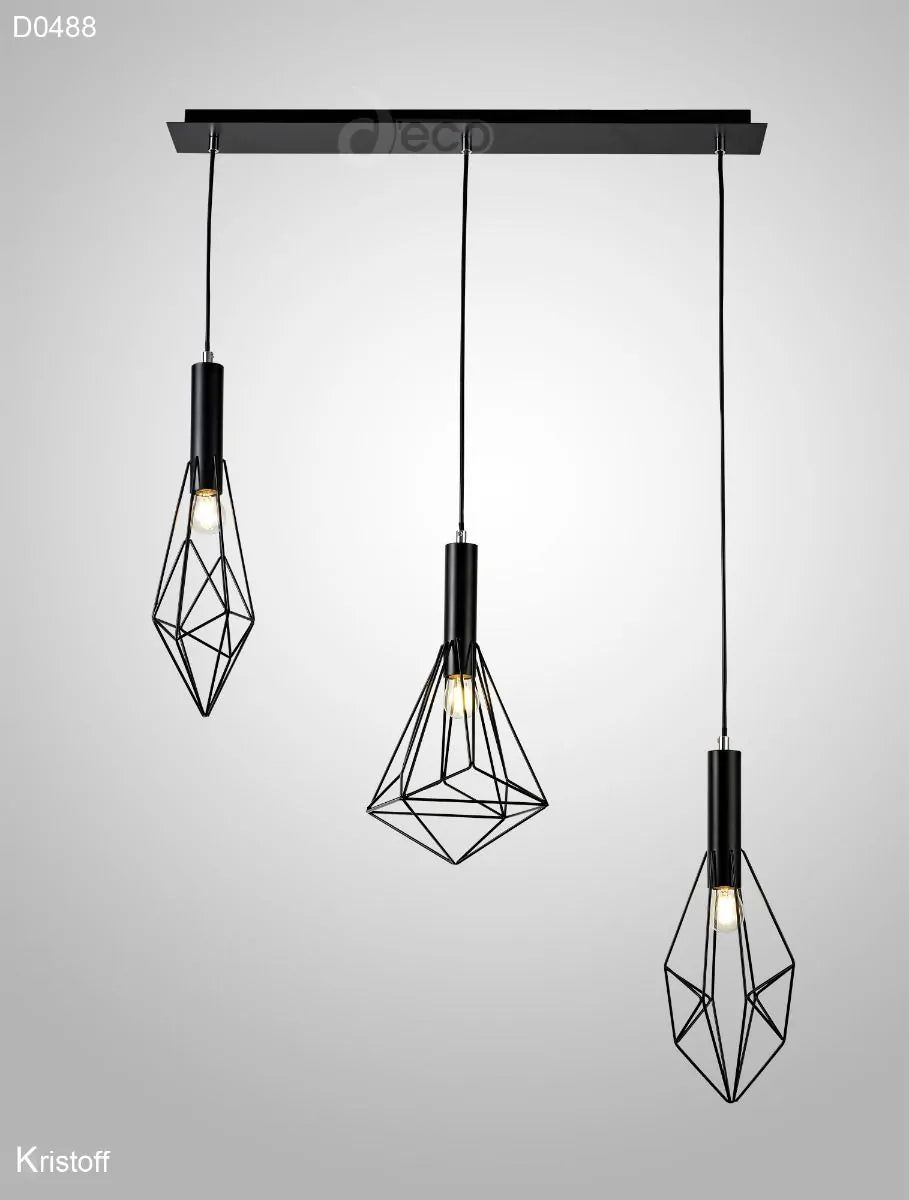Black D0488 Deco Kristoff Linear Bar Pendant 3 Light E27