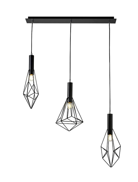 Black D0488 Deco Kristoff Linear Bar Pendant 3 Light E27