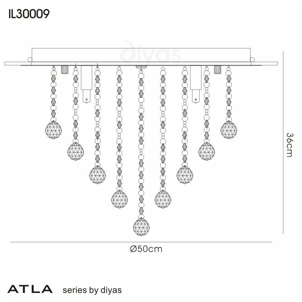 Atla Ceiling 6 Light Polished Chrome/Acrylic Trim/Crystal Diyas IL30009