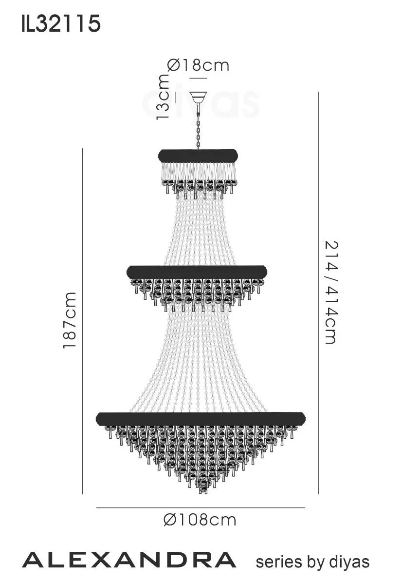 Diyas Alexandra 3 Tier 37 Light Crystal Chandelier Gold/Crystal IL32115