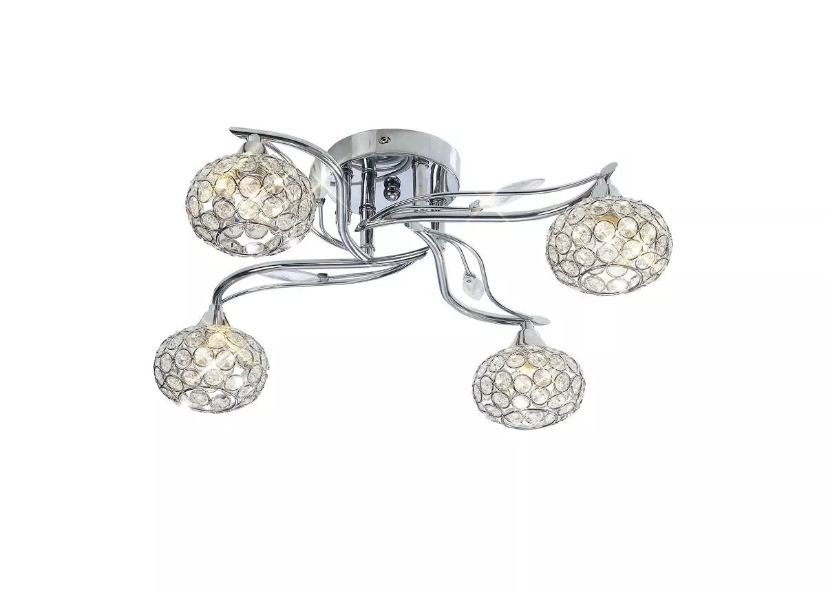 Leimo Semi-Flush Ceiling Fitting 4 Light Polished Chrome Crystal Diyas IL30954