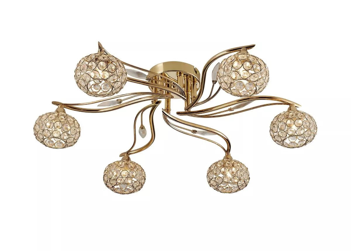 Leimo Semi-Flush Ceiling Fitting 6 Light French Gold Crystal Diyas IL30966