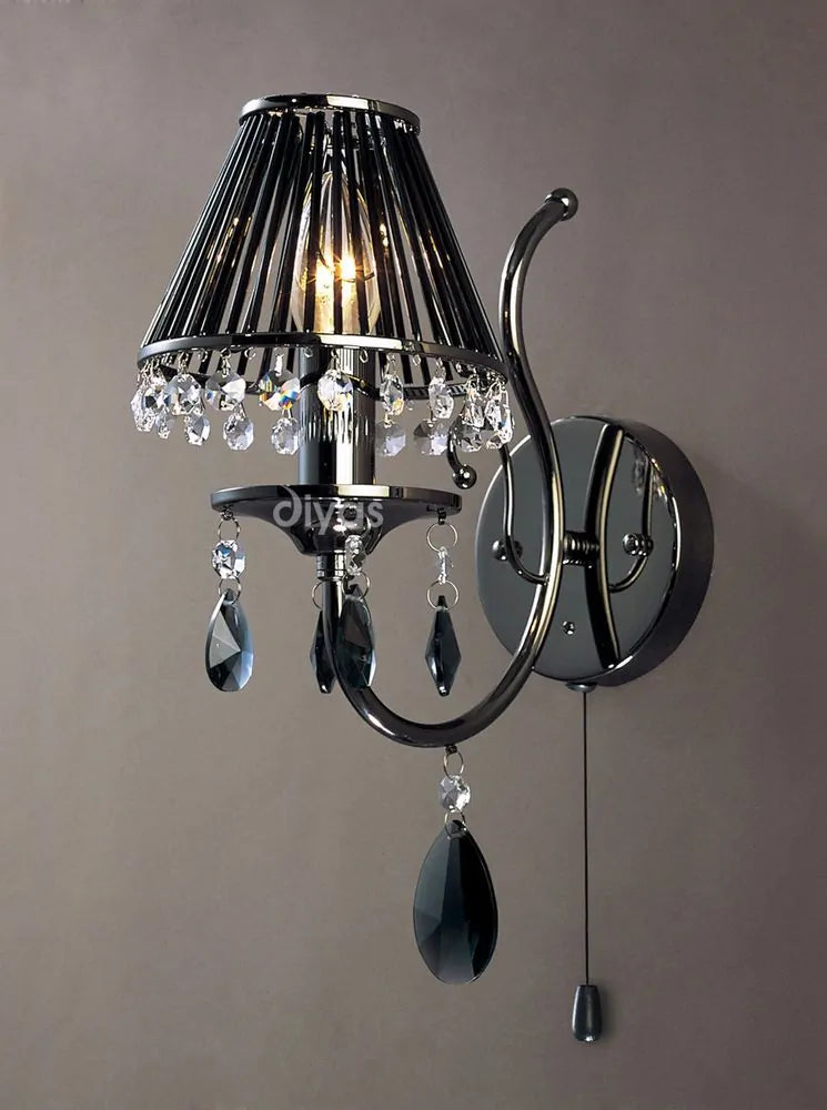 Diyas IL30901 Luna Wall Lamp 1 Light Black Chrome Crystal