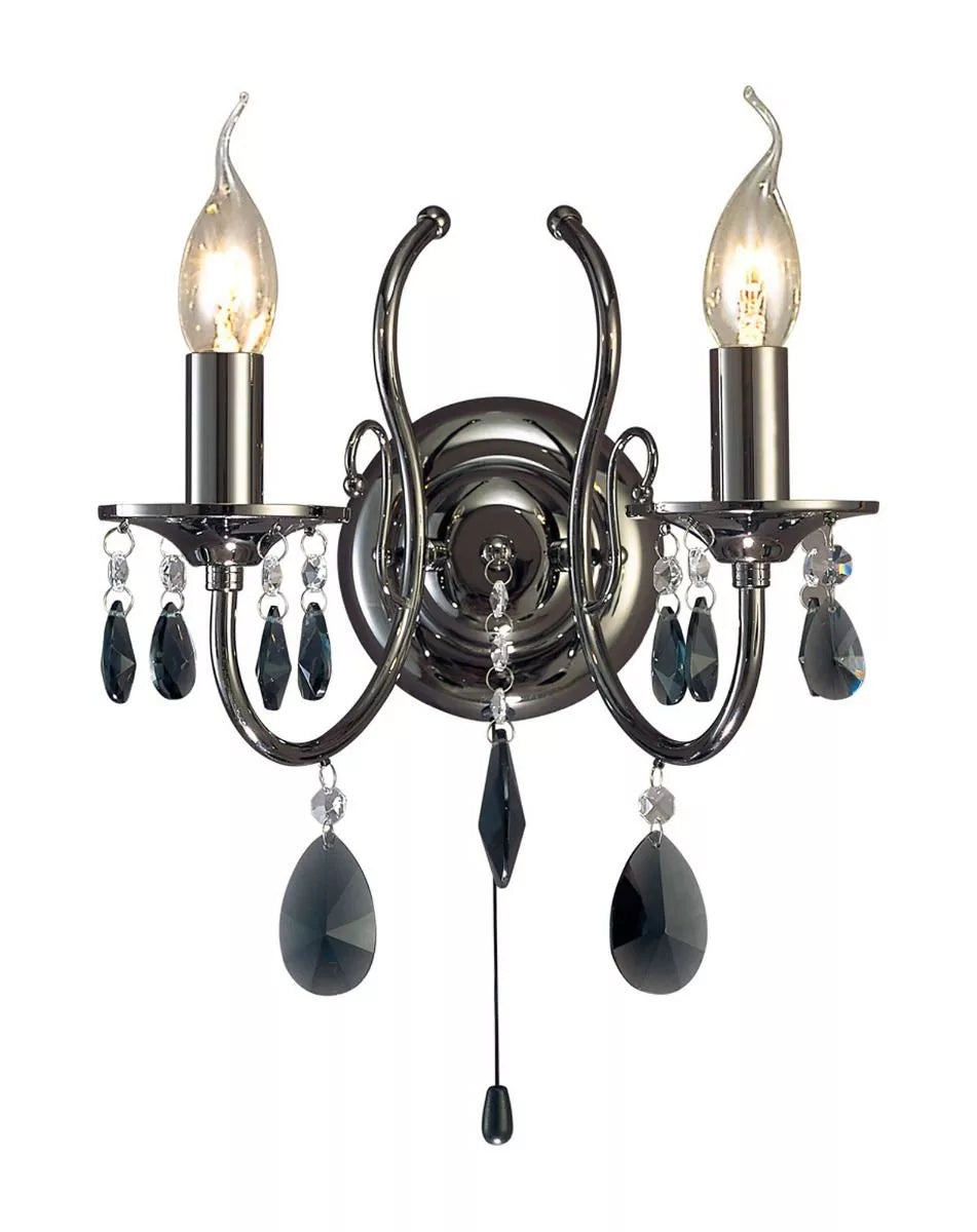 Diyas IL30902 Luna 2 Light Black Chrome Crystal Wall Lamp