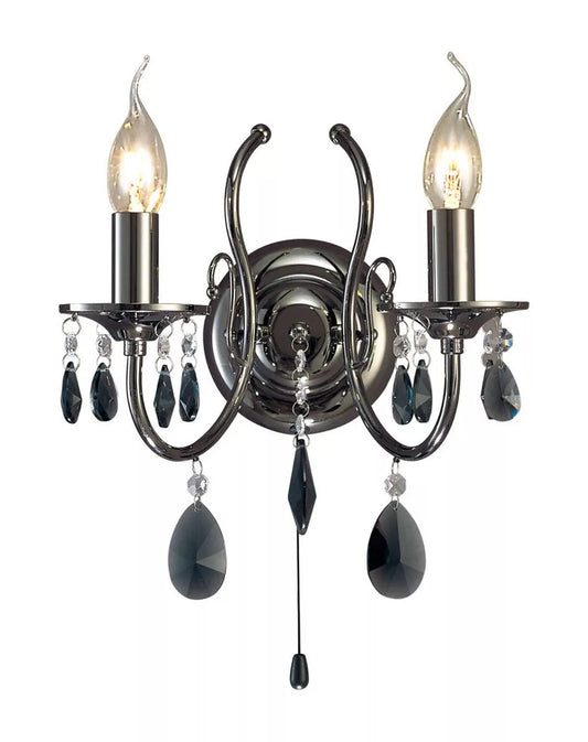 Diyas IL30902 Luna 2 Light Black Chrome Crystal Wall Lamp