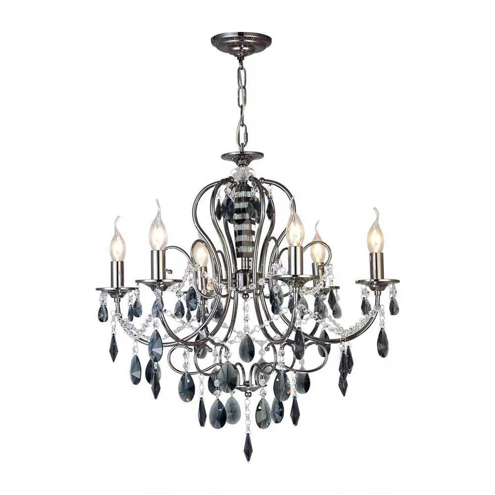 Diyas IL30906 Luna Pendant 6 Light Black Chrome Crystal