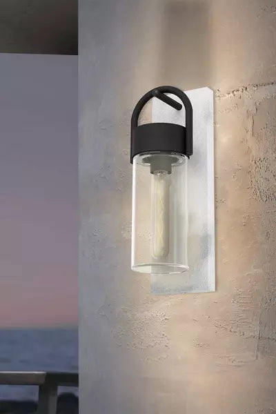 900286  The CARRARO wall lamp in grey, black, and clear steel