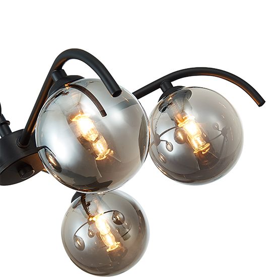 Otley 5 Black Flush Ceiling Light with Smoked Glass Globe Bulbs LX-OTLE051BL5FLUS.SR