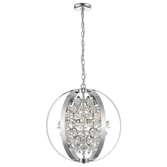 Chrome ceiling pendant light with 5 bulbs by LX-Reyna decorated with crystal balls and beads LXREYN048CH5DECO