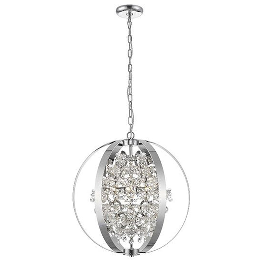 Chrome ceiling pendant light with 5 bulbs by LX-Reyna decorated with crystal balls and beads LXREYN048CH5DECO