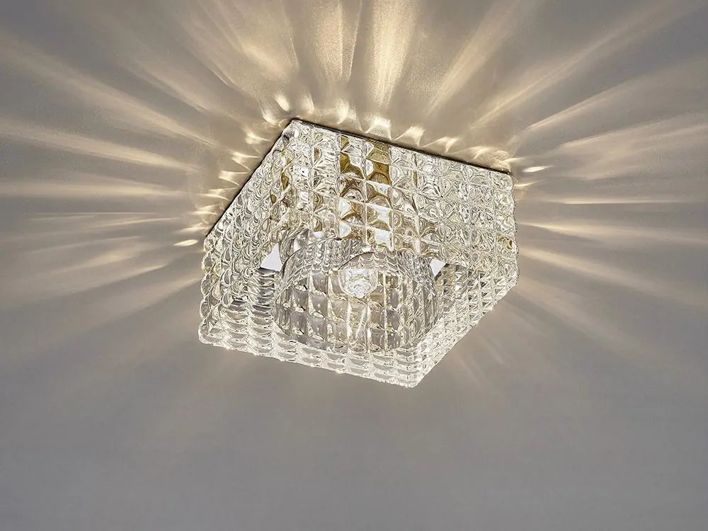 Polished Chrome/Crystal Ria G9 Cube Pattern Square Downlight with One Light and a 55mm Cut Out